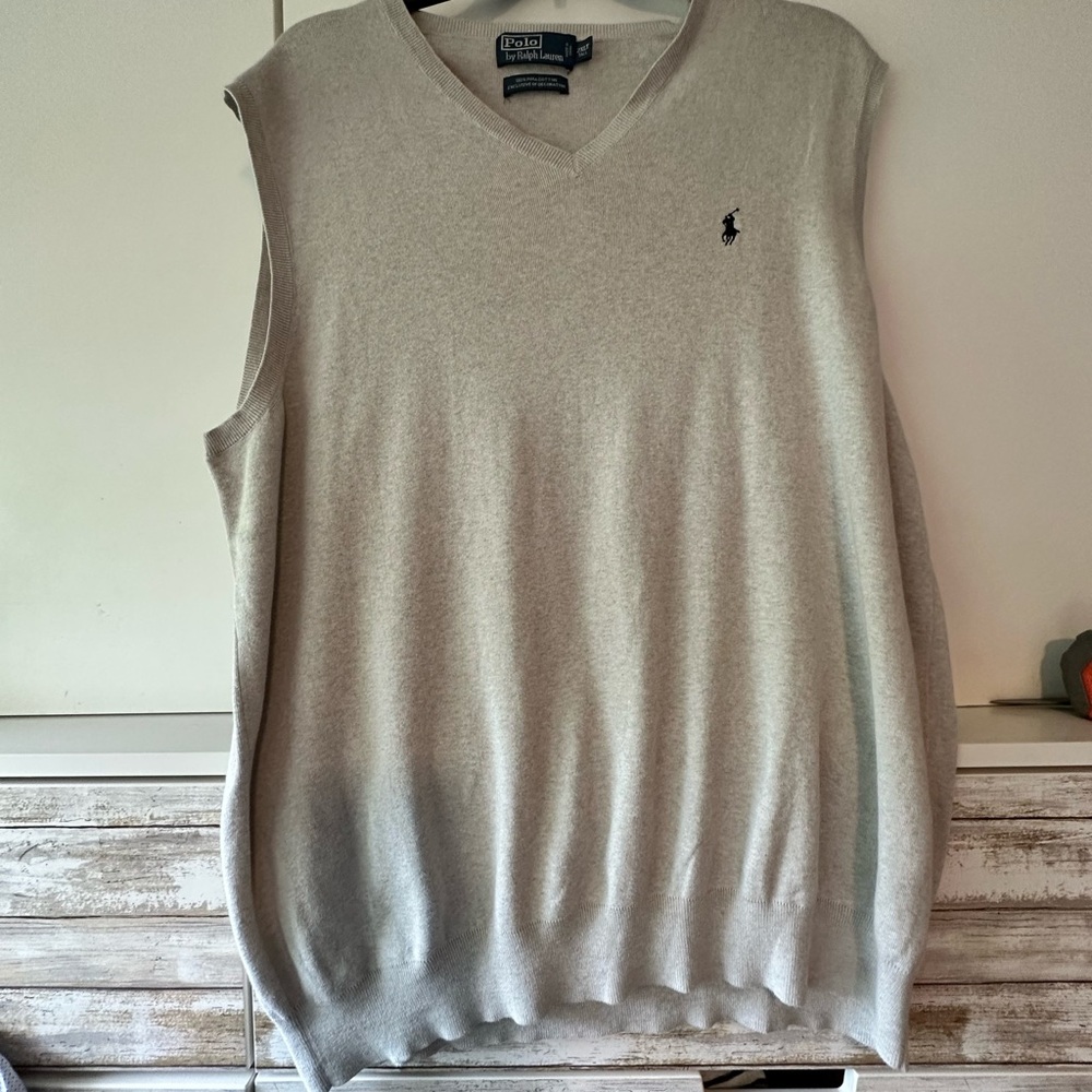 🧥🐎 Polo Ralph Lauren Gray Pima Cotton V-Neck Sweater Vest 2XLT Big Tall